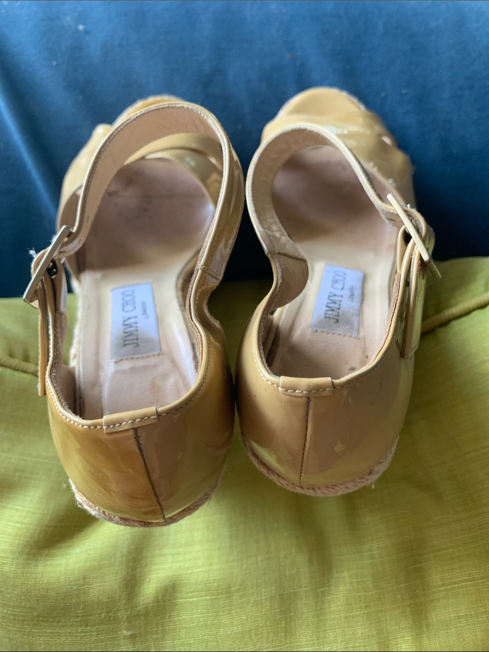 Jimmy Choo Classic Nude Patent Espadrille Wedge Sandals - Size 37.5 - Picture 5 of 6